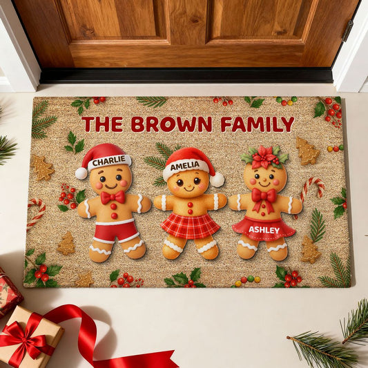 Gingerbread Family - Personalized Christmas Family Doormat