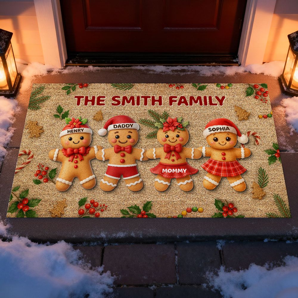 Gingerbread Family - Personalized Christmas Family Doormat