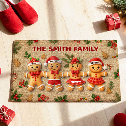 Gingerbread Family - Personalized Christmas Family Doormat