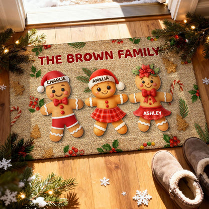 Gingerbread Family - Personalized Christmas Family Doormat