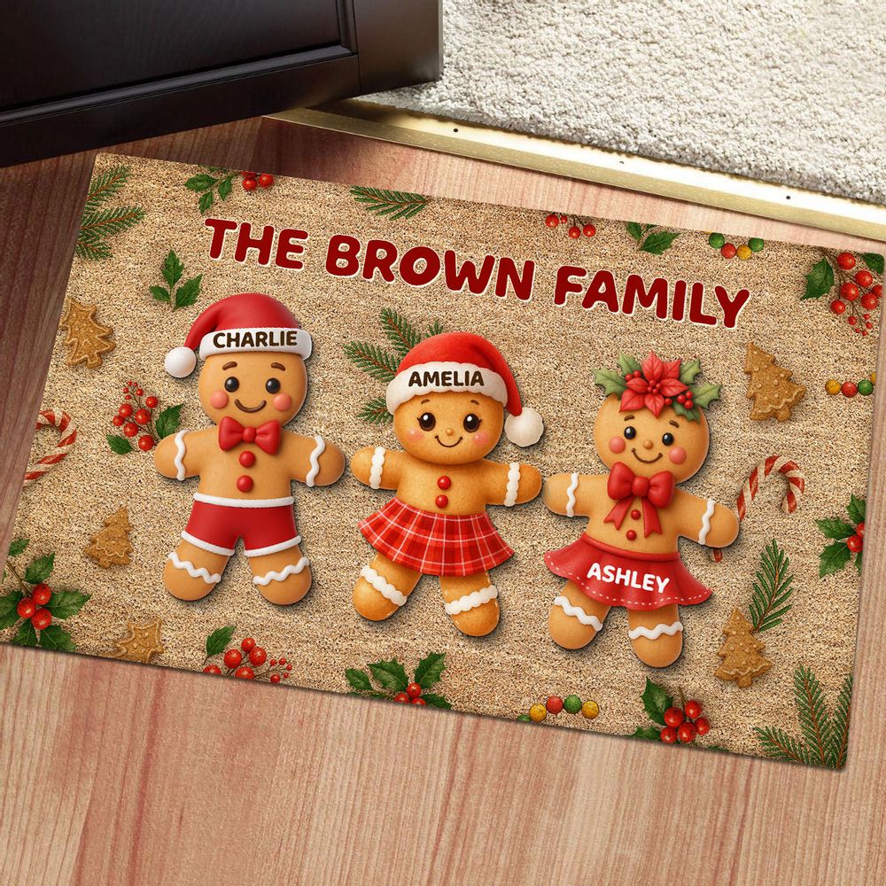 Gingerbread Family - Personalized Christmas Family Doormat