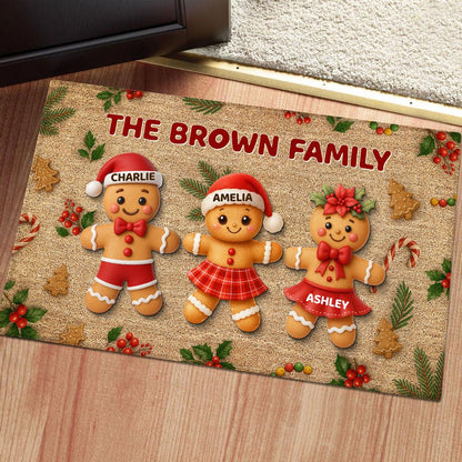 Gingerbread Family - Personalized Christmas Family Doormat