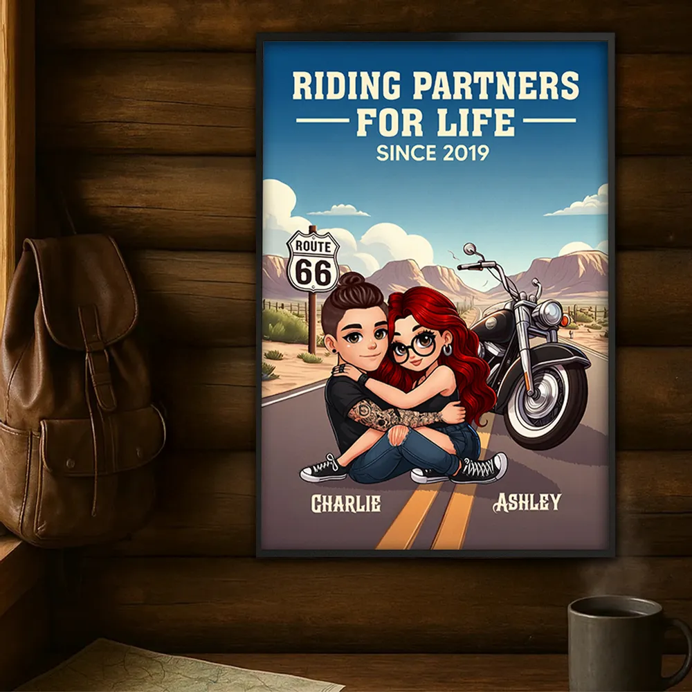 Personalized Riding Partners for Life Poster / Canvas - Bikers Couple Anniversary Gift