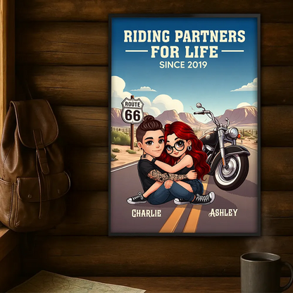Personalized Riding Partners for Life Poster / Canvas - Bikers Couple Anniversary Gift