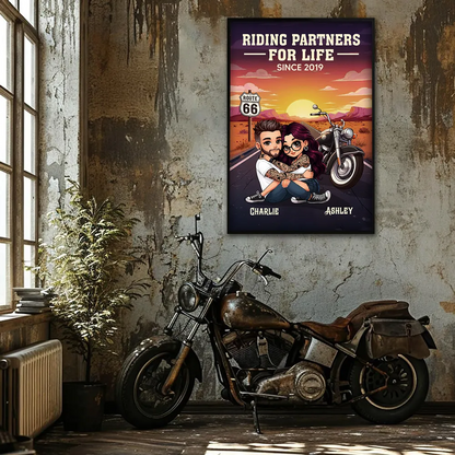 Personalized Riding Partners for Life Poster / Canvas - Bikers Couple Anniversary Gift