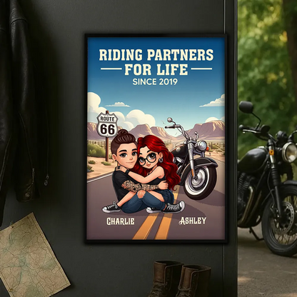 Personalized Riding Partners for Life Poster / Canvas - Bikers Couple Anniversary Gift