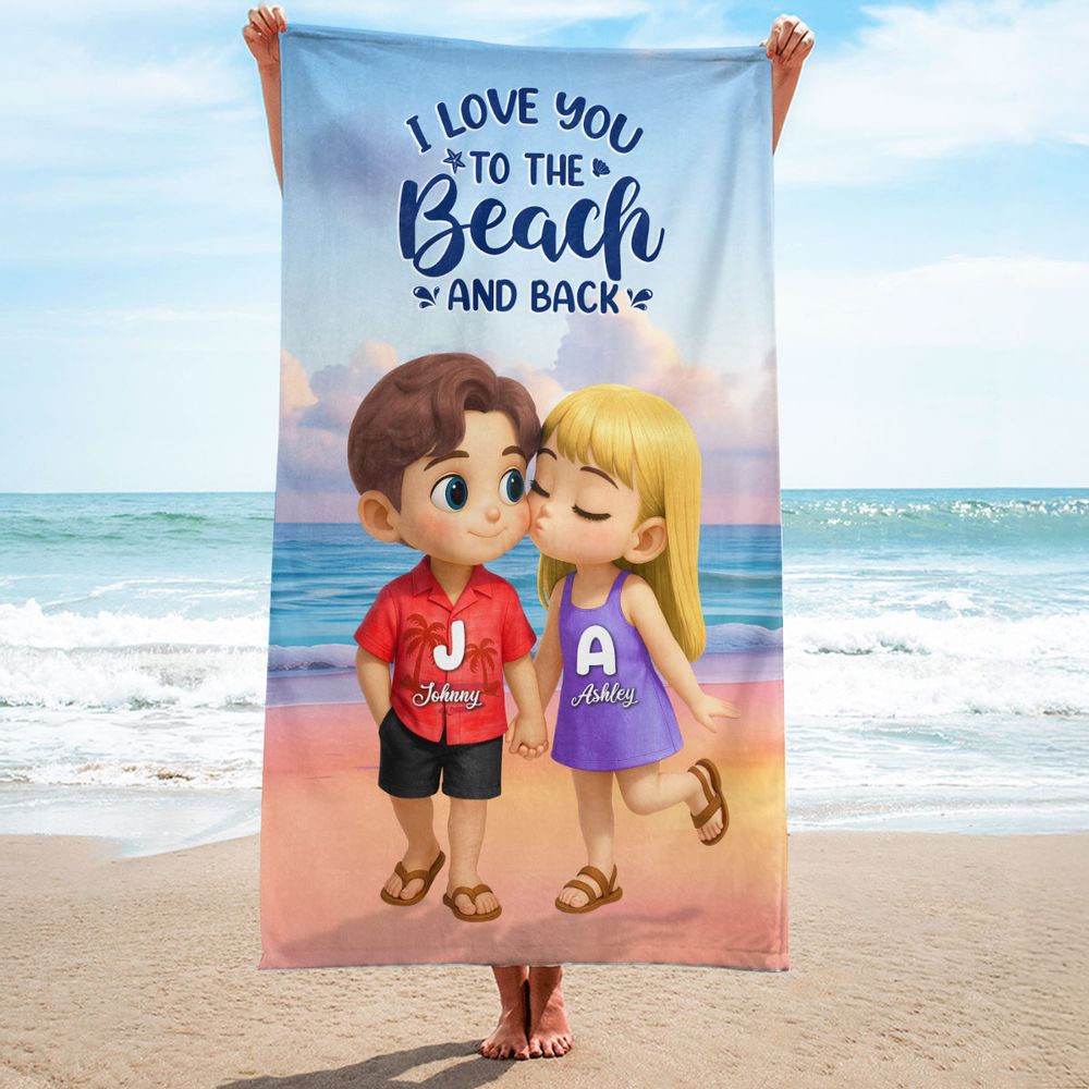 I Love You to the Beach and Back - Personalized Couple Beach Towel