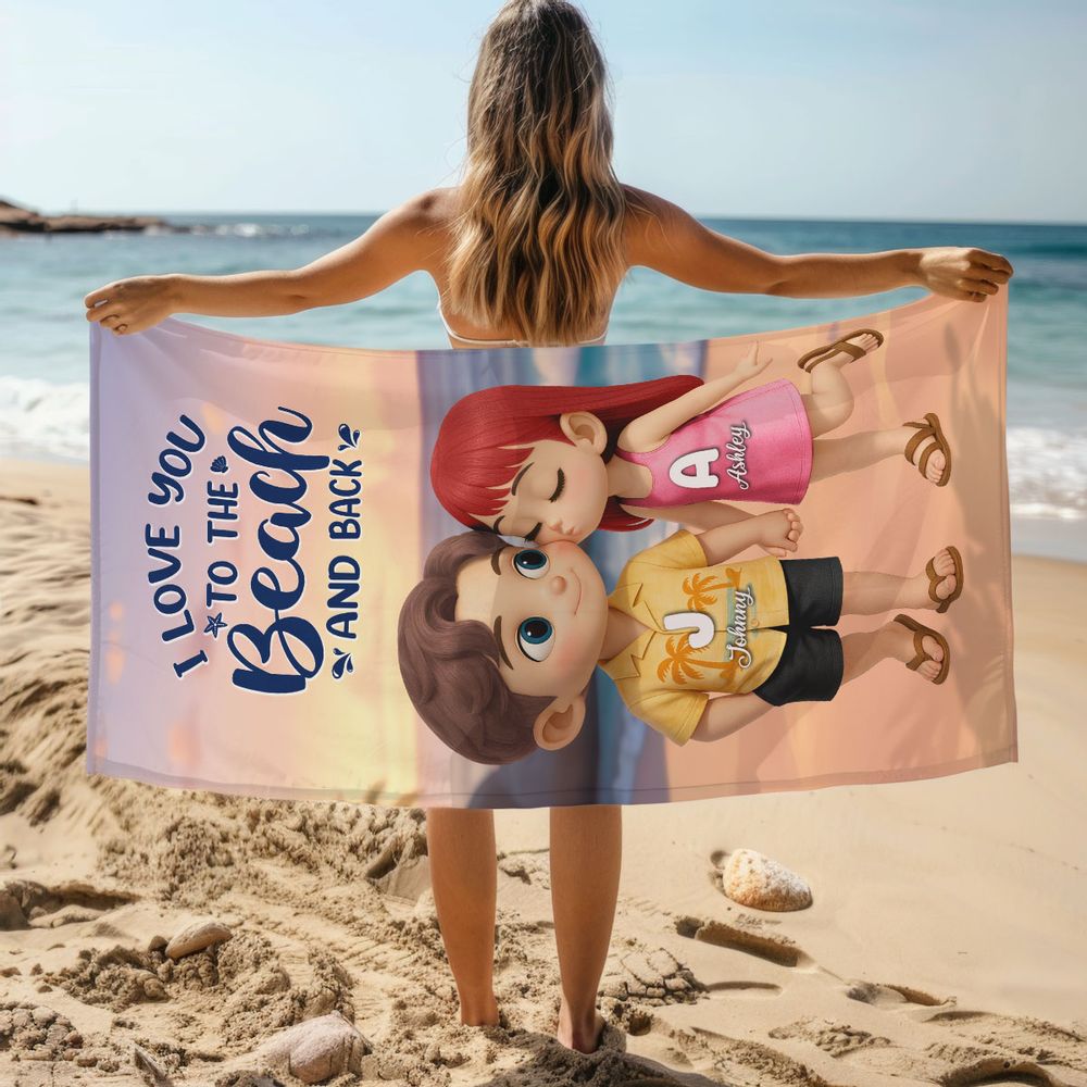 I Love You to the Beach and Back - Personalized Couple Beach Towel