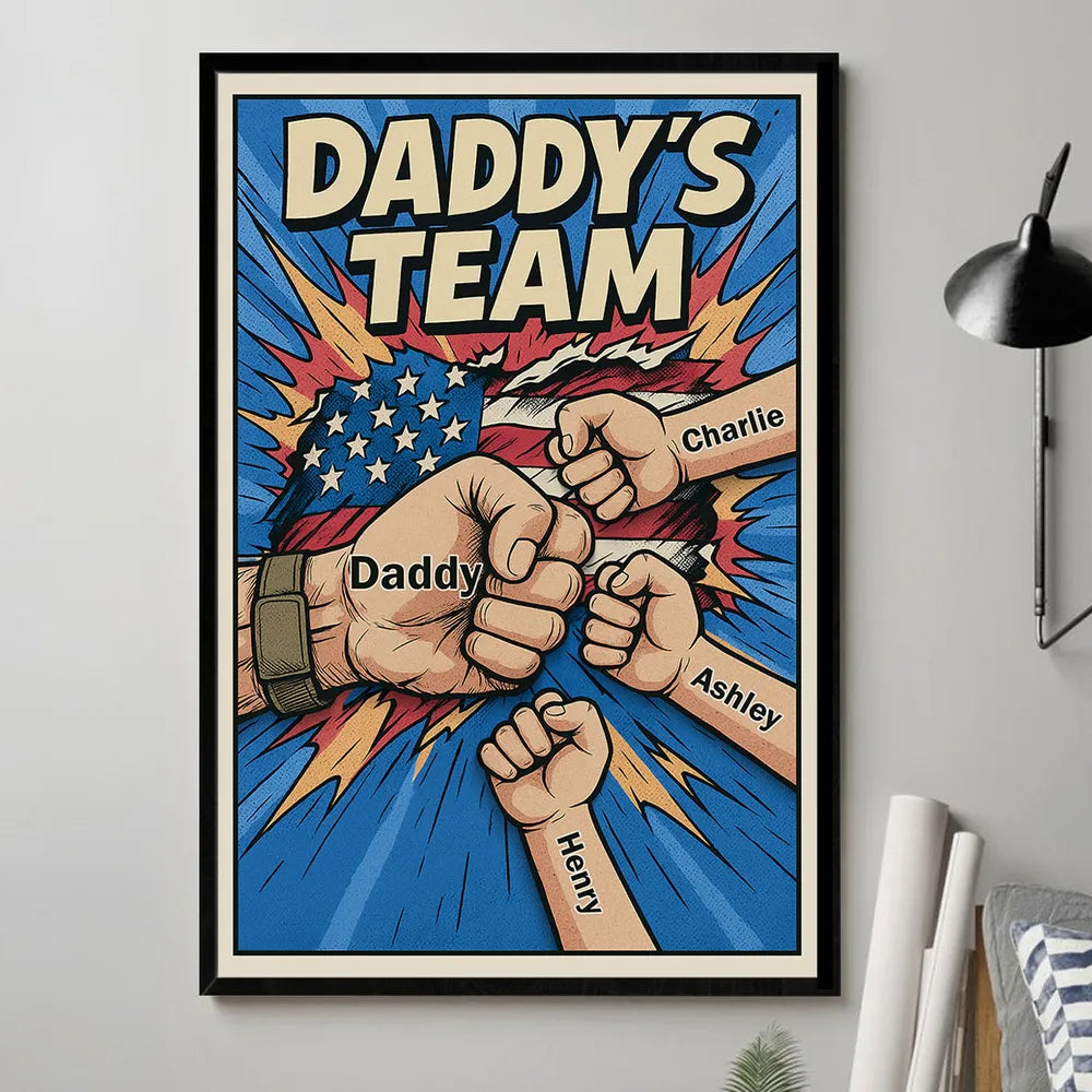 Personalized Daddy’s Team Fist Bump Poster / Canvas - Comic-Style Father’s Day Gift
