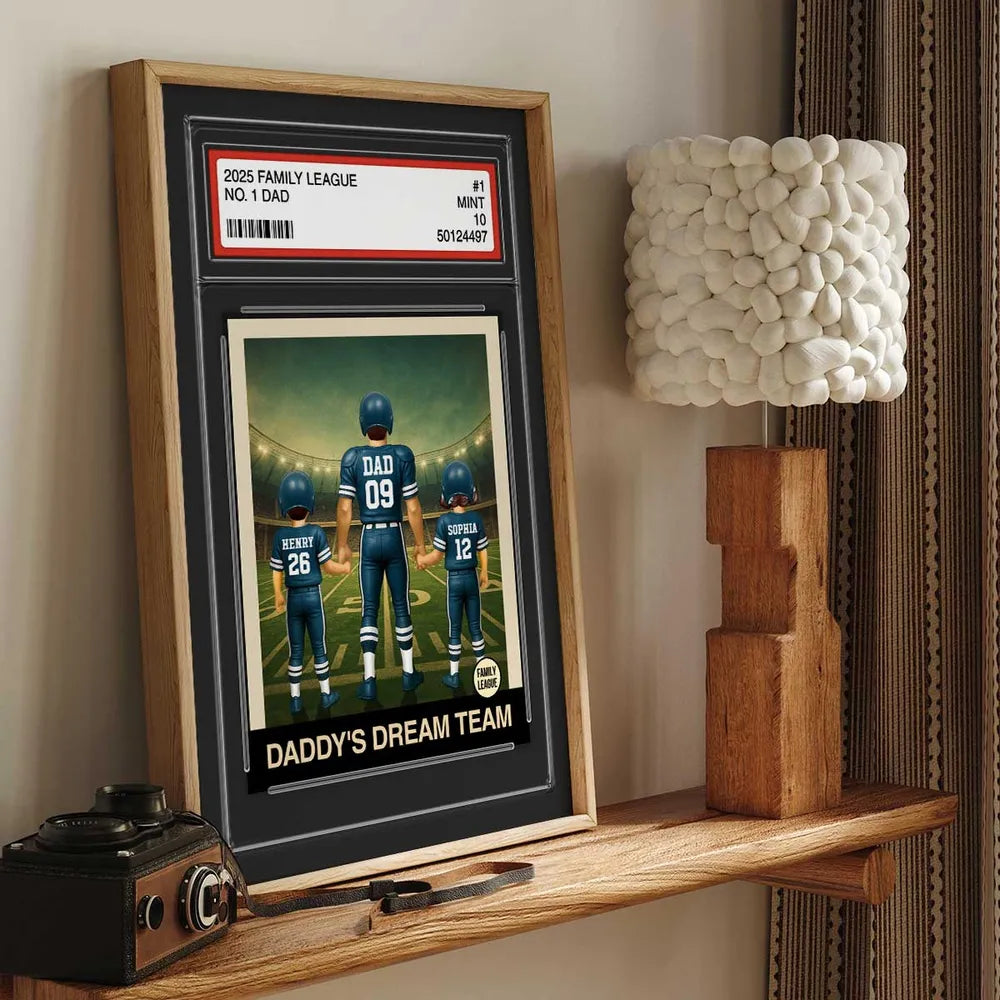 Football No.1 Dad & Kids - Personalized Trading Card Style Poster / Canvas