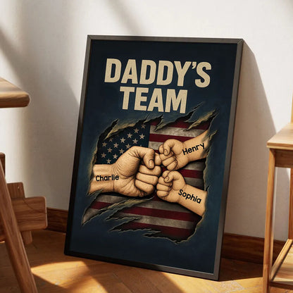 Personalized Daddy's Team Fist Bump Torned Flag Poster / Canvas - Father's Day Gift for Dad