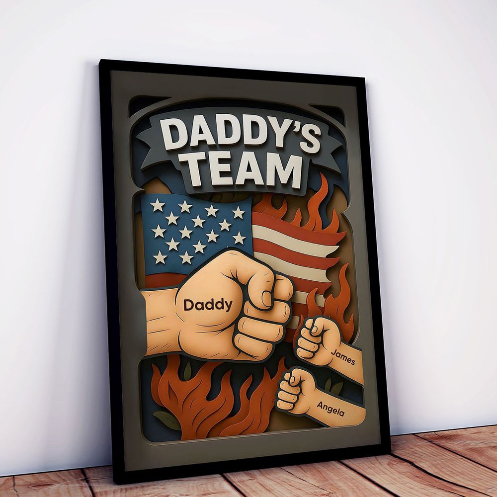 Daddy's Team Fist Bump - 3D Effect Layered Personalized Poster/Canvas
