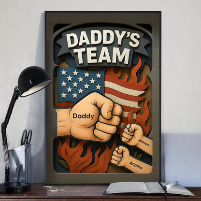 Daddy's Team Fist Bump - 3D Effect Layered Personalized Poster/Canvas