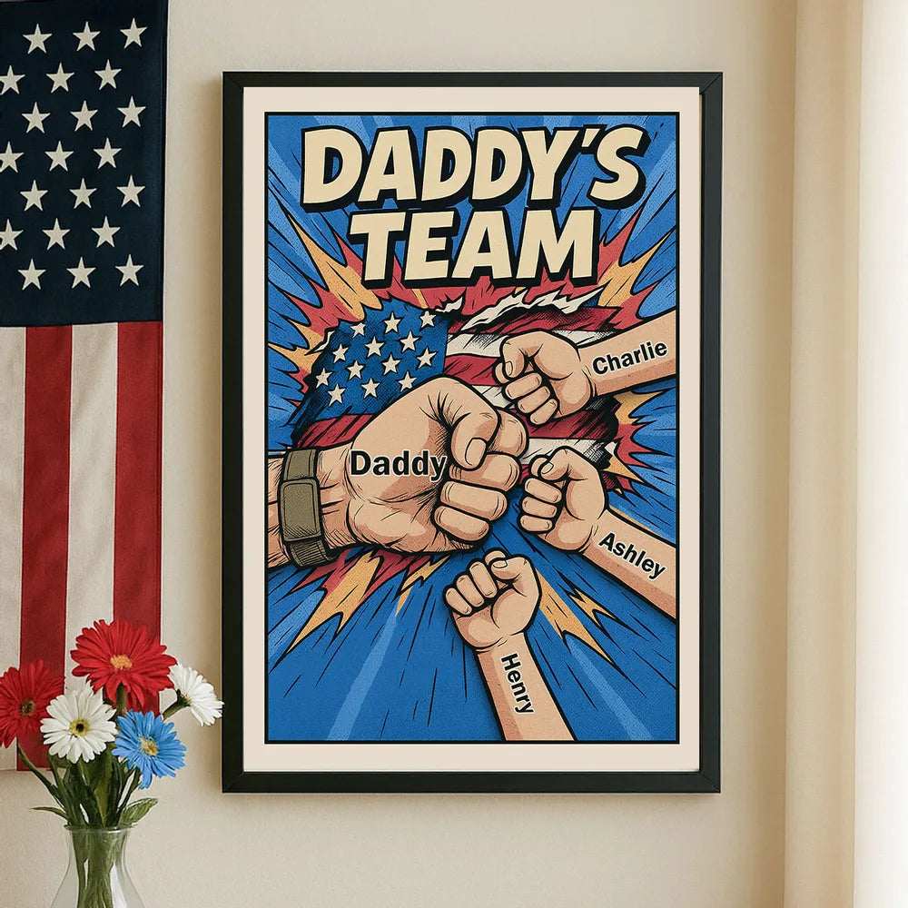 Personalized Daddy’s Team Fist Bump Poster / Canvas - Comic-Style Father’s Day Gift
