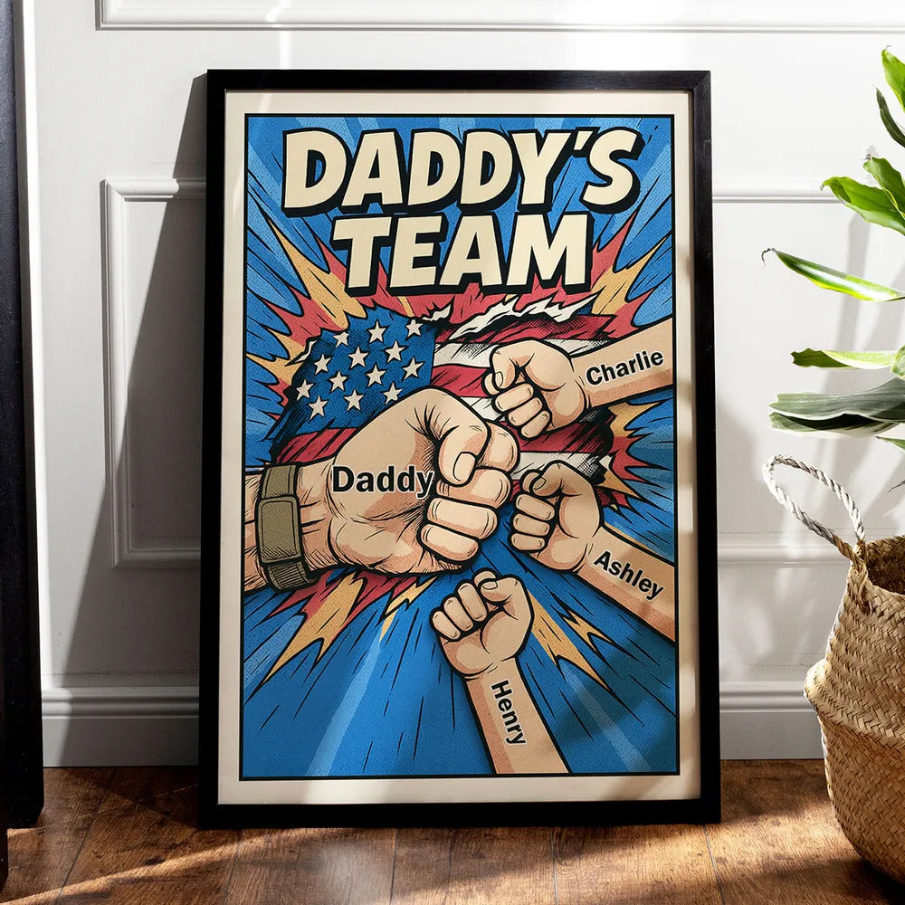 Personalized Daddy’s Team Fist Bump Poster / Canvas - Comic-Style Father’s Day Gift