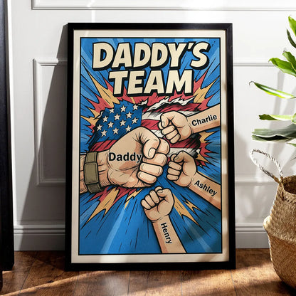 Personalized Daddy’s Team Fist Bump Poster / Canvas - Comic-Style Father’s Day Gift