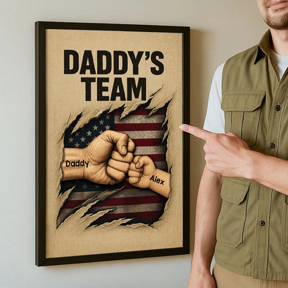 Personalized Daddy's Team Fist Bump Torned Flag Poster / Canvas - Father's Day Gift for Dad