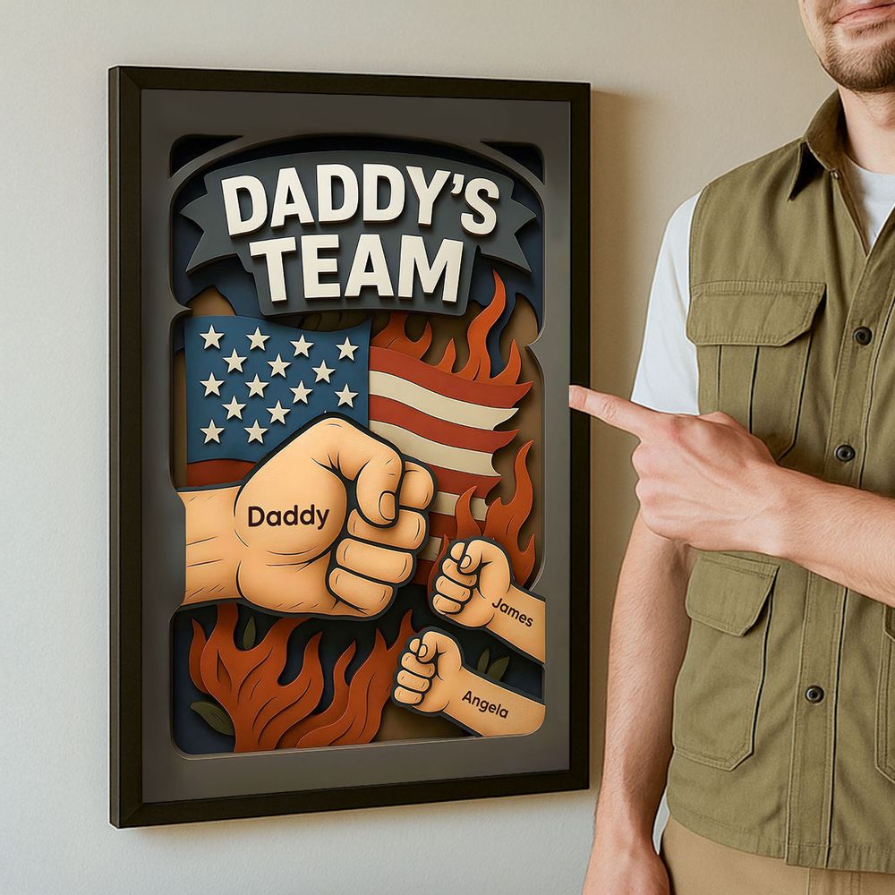 Daddy's Team Fist Bump - 3D Effect Layered Personalized Poster/Canvas