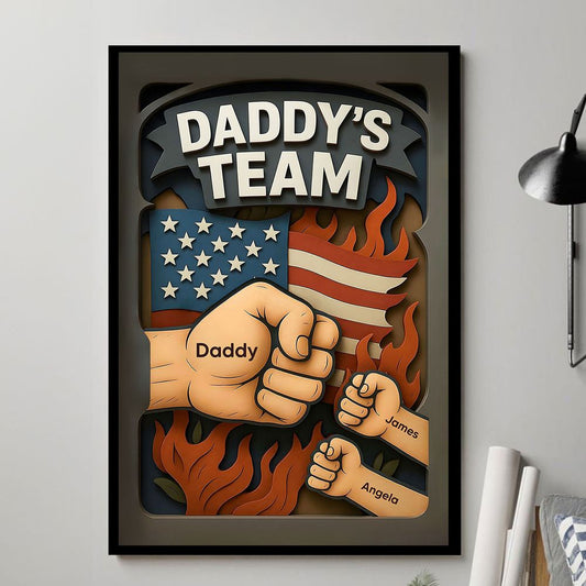 Daddy's Team Fist Bump - 3D Effect Layered Personalized Poster/Canvas