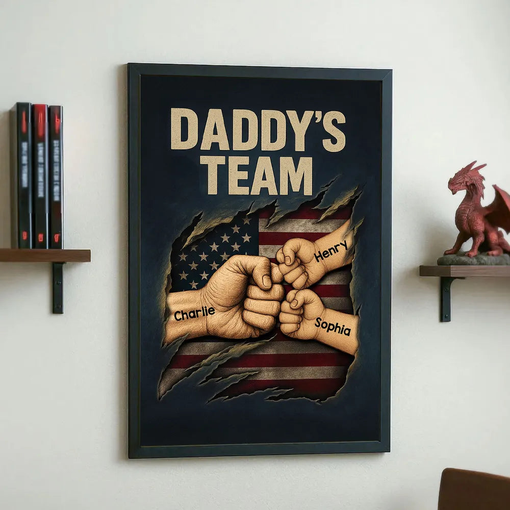 Personalized Daddy's Team Fist Bump Torned Flag Poster / Canvas - Father's Day Gift for Dad