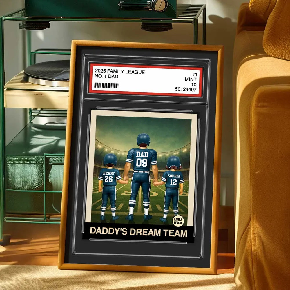 Football No.1 Dad & Kids - Personalized Trading Card Style Poster / Canvas