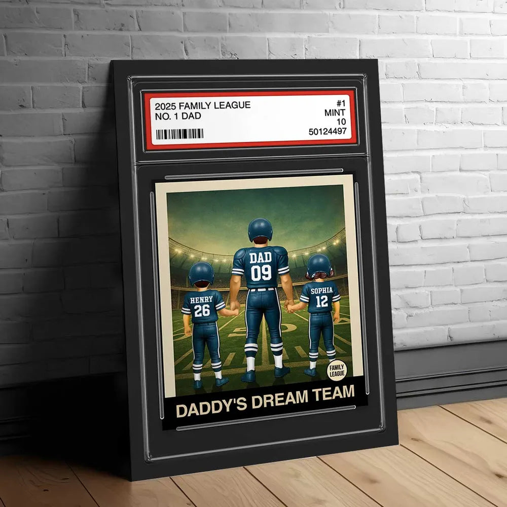 Football No.1 Dad & Kids - Personalized Trading Card Style Poster / Canvas