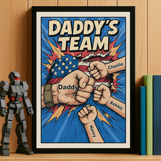 Personalized Daddy’s Team Fist Bump Poster / Canvas - Comic-Style Father’s Day Gift