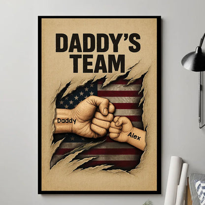Personalized Daddy's Team Fist Bump Torned Flag Poster / Canvas - Father's Day Gift for Dad