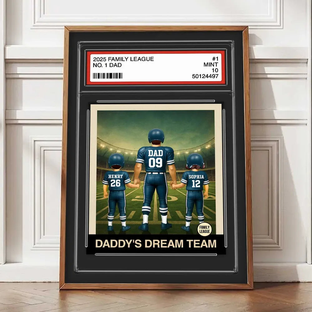 Football No.1 Dad & Kids - Personalized Trading Card Style Poster / Canvas