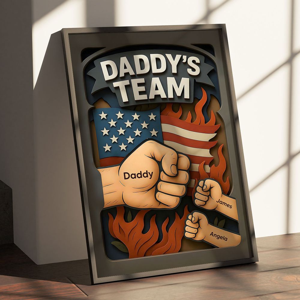 Daddy's Team Fist Bump - 3D Effect Layered Personalized Poster/Canvas