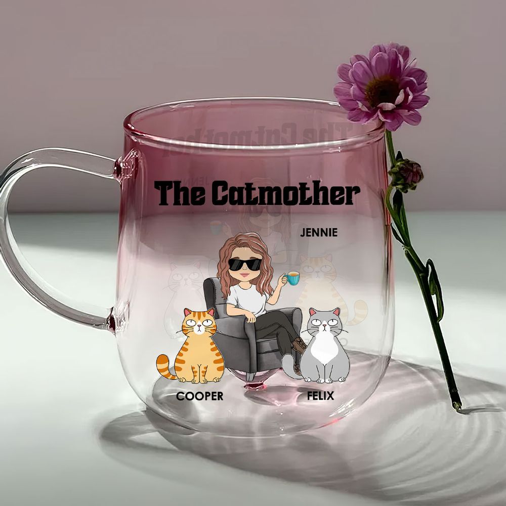 Personalized The Catmother Pink Gradient Glass Mug - Custom Gift Or Cat Lovers