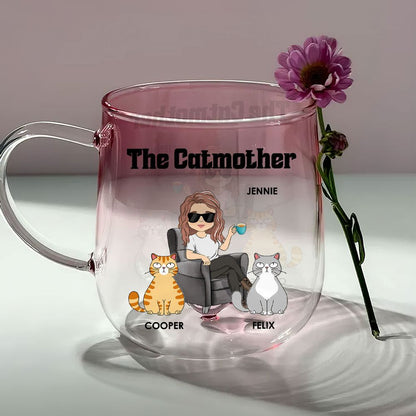 Personalized The Catmother Pink Gradient Glass Mug - Custom Gift Or Cat Lovers