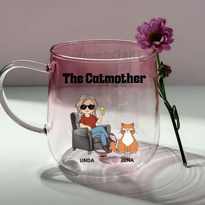 Personalized The Catmother Pink Gradient Glass Mug - Custom Gift Or Cat Lovers