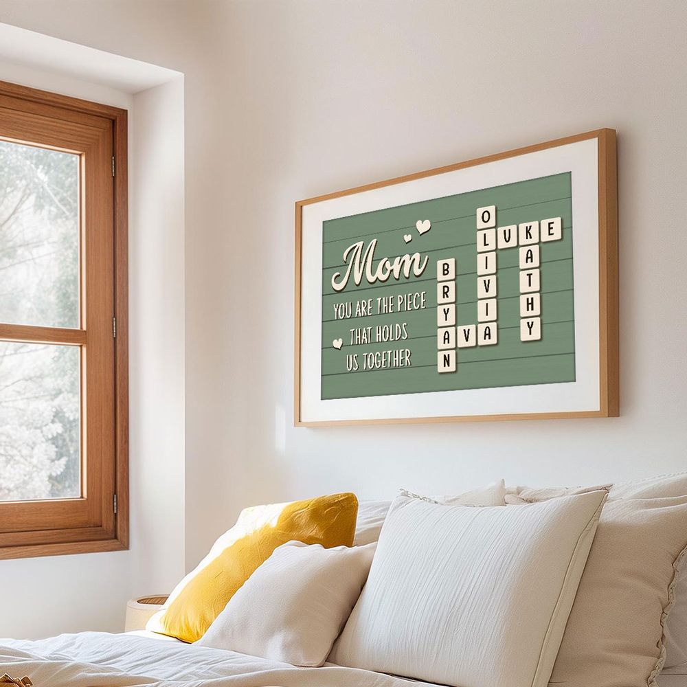 Mom The Piece That Holds Us Together - Personalized Family Crossword Poster / Canvas