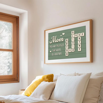 Mom The Piece That Holds Us Together - Personalized Family Crossword Poster / Canvas