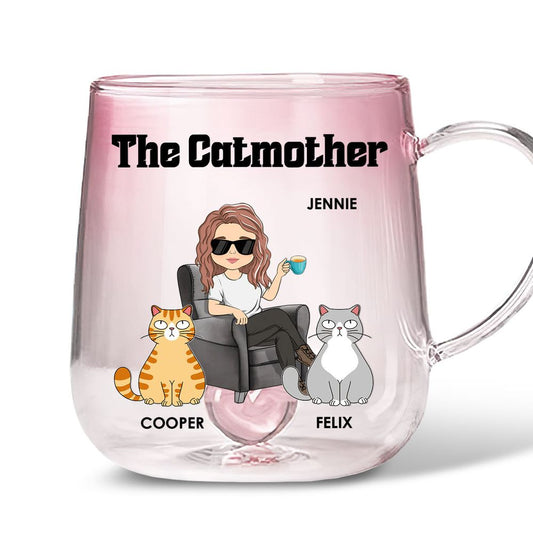 Personalized The Catmother Pink Gradient Glass Mug - Custom Gift Or Cat Lovers