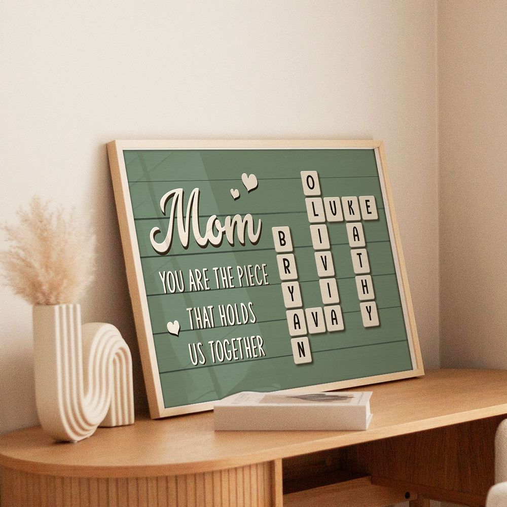 Mom The Piece That Holds Us Together - Personalized Family Crossword Poster / Canvas