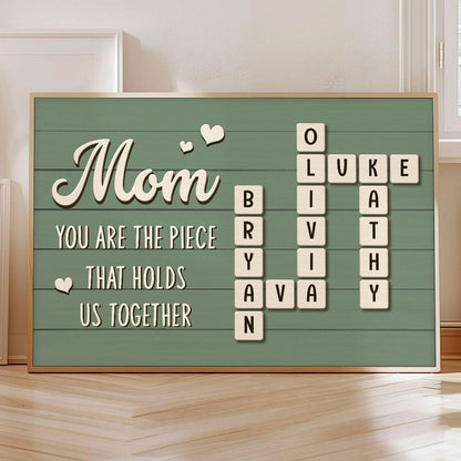 Mom The Piece That Holds Us Together - Personalized Family Crossword Poster / Canvas