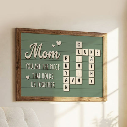 Mom The Piece That Holds Us Together - Personalized Family Crossword Poster / Canvas