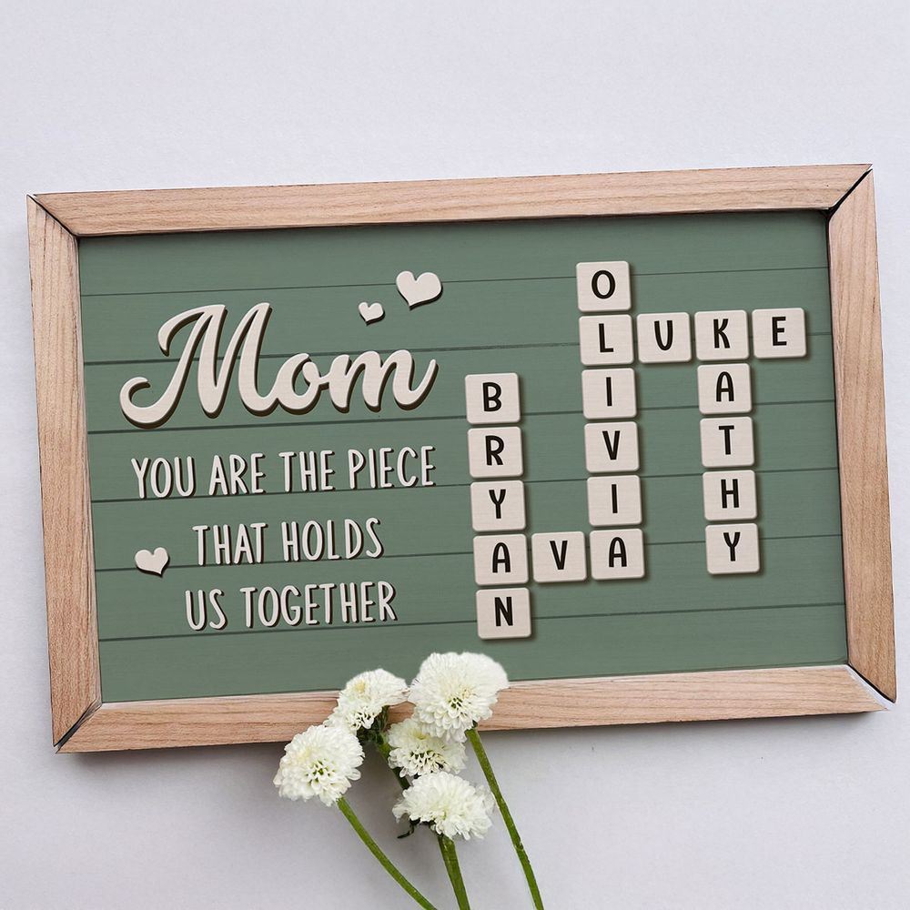Mom The Piece That Holds Us Together - Personalized Family Crossword Poster / Canvas