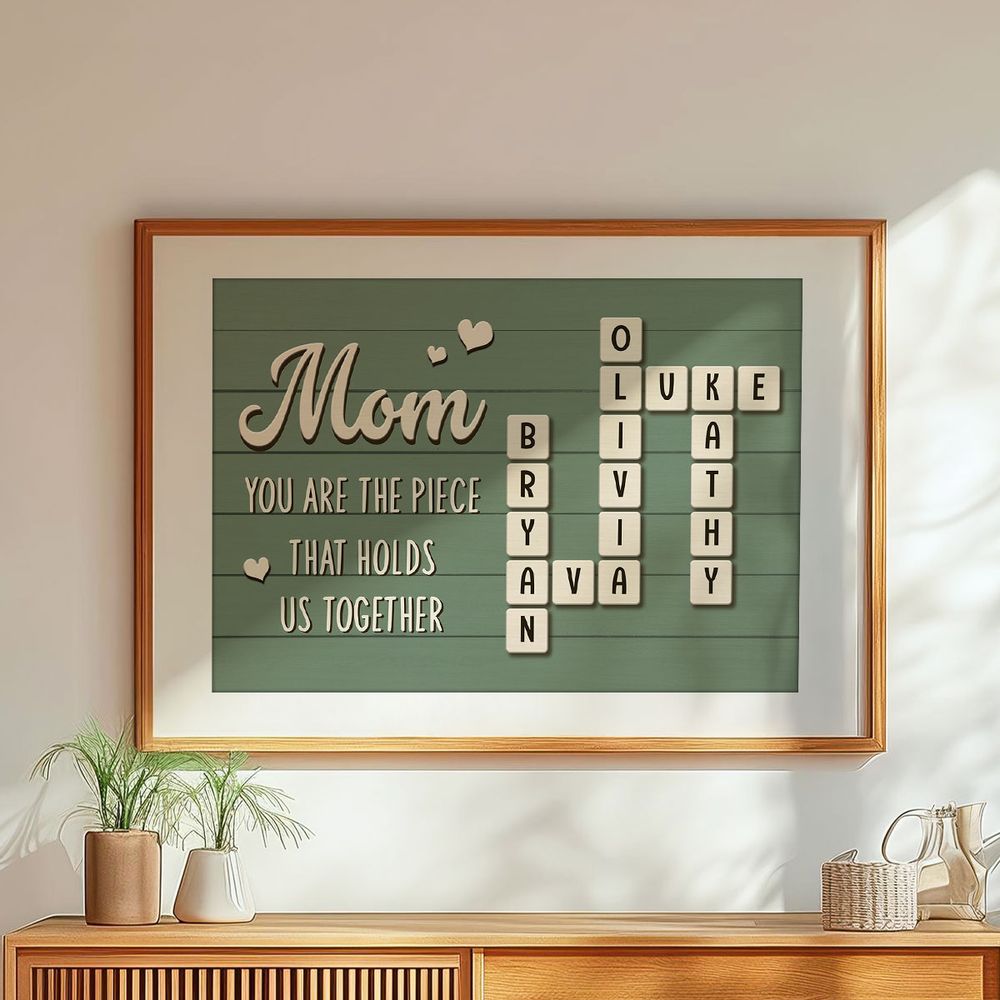 Mom The Piece That Holds Us Together - Personalized Family Crossword Poster / Canvas