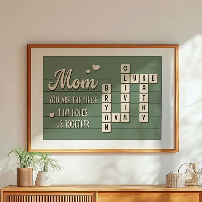 Mom The Piece That Holds Us Together - Personalized Family Crossword Poster / Canvas