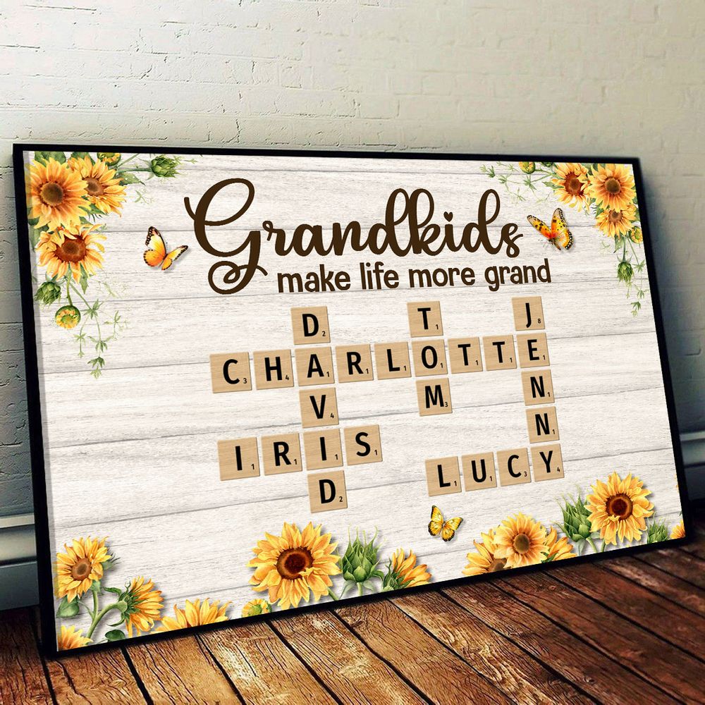 Grandkids Make Life More Grand - Personalized Canvas / Poster, Gift For Grandma Grandpa