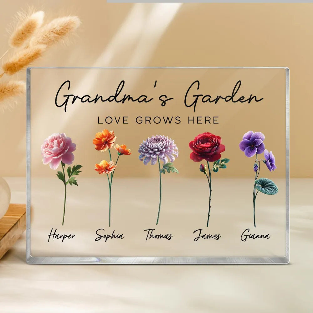 Grandma's Garden - Personalized Birth Month Flower Acrylic Block Plaque