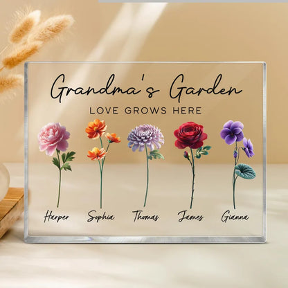 Grandma's Garden - Personalized Birth Month Flower Acrylic Block Plaque