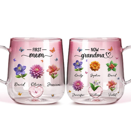 Custom Grandma Birth Month Flower - Personalized Pink Gradient Glass Mug
