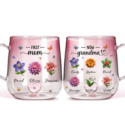 Custom Grandma Birth Month Flower - Personalized Pink Gradient Glass Mug