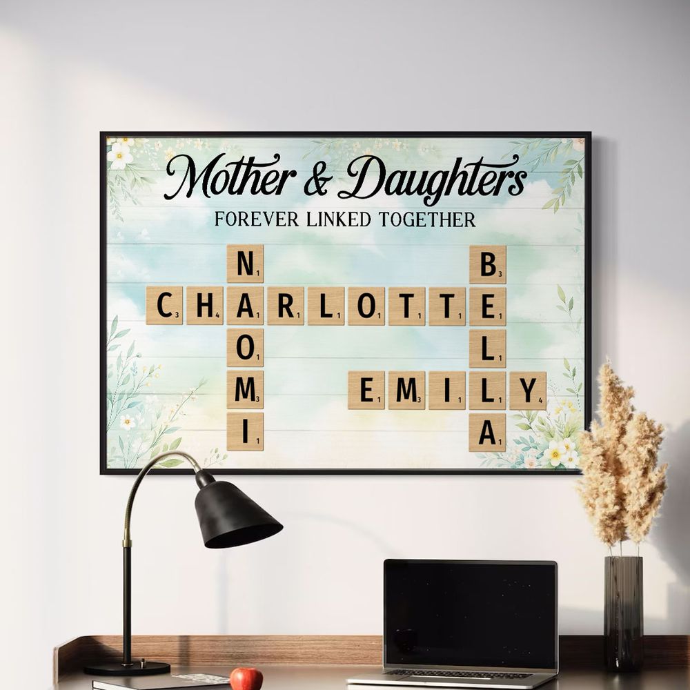 Mother & Daughters Forever Linked Together - Personalized Canvas / Poster