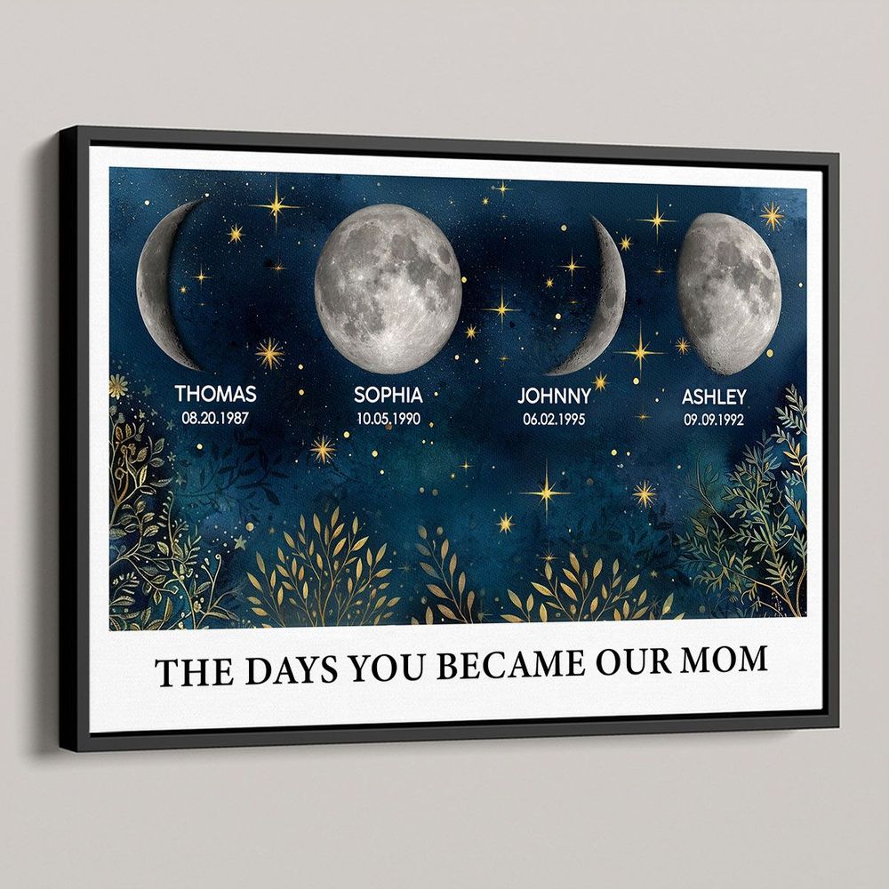 The Day You Became Our Mom - Personalized Beautiful Night Sky Custom Birth Moon Phase Canvas / Poster