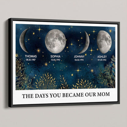 The Day You Became Our Mom - Personalized Beautiful Night Sky Custom Birth Moon Phase Canvas / Poster